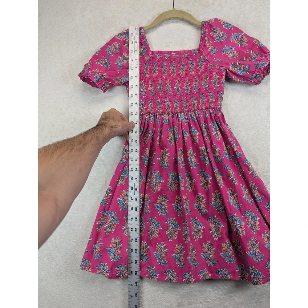 Crewcuts J Crew Girls Floral Smocked Puff Sleeve Dress Pink Size 8